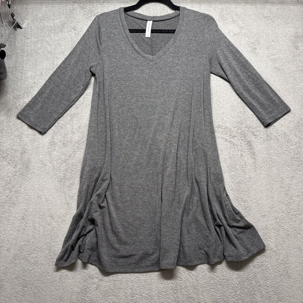 Women’s Dress Fit and Flare Ladies Med Heather Gray Long Sleeves V-Neck